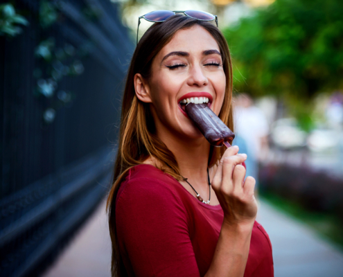 Woman eating ice cream